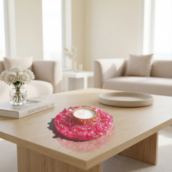 Handcrafted Tea Light Holder | Geode Pink