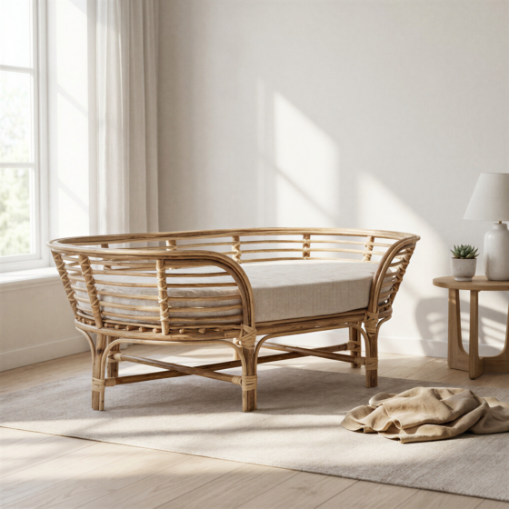 BAMBOO WAALAH Handmade Cane & Bamboo Dog Bed with Mattress for Pets | 36x13x21 inches