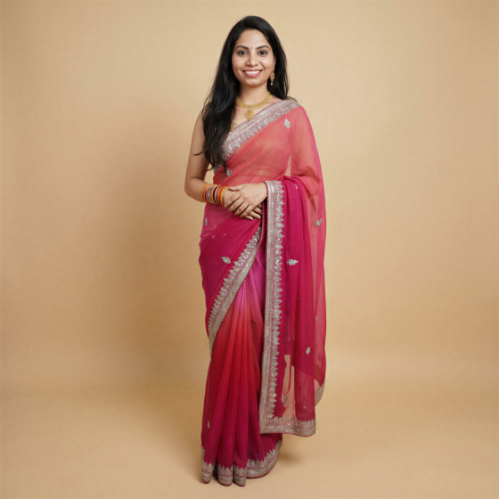 Handcrafted Gotta Patti Saree| Red