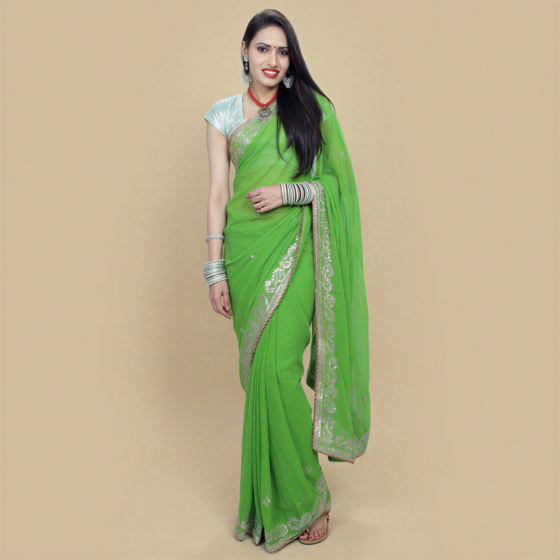 Handcrafted Gotta Patti Saree | Green