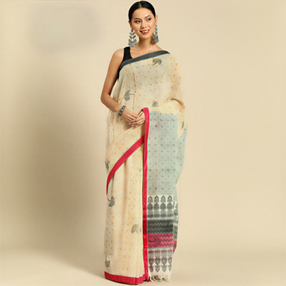 Handloom Cotton Hand-Block Print Saree