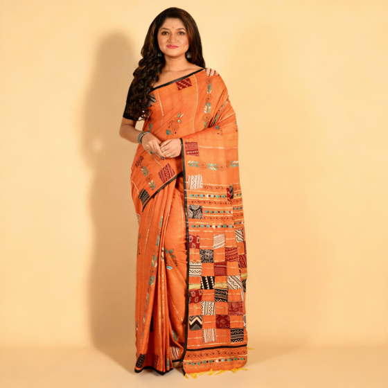 Handloom Kantha Saree I Orange