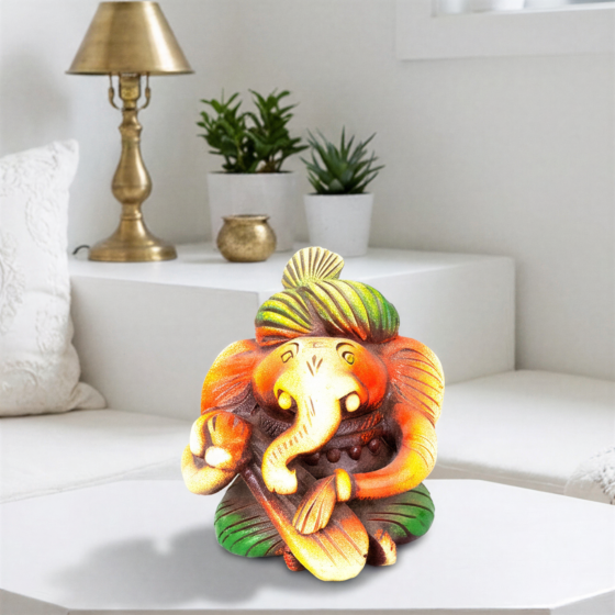 Handmade Musician Ganesha Decorative Idol
