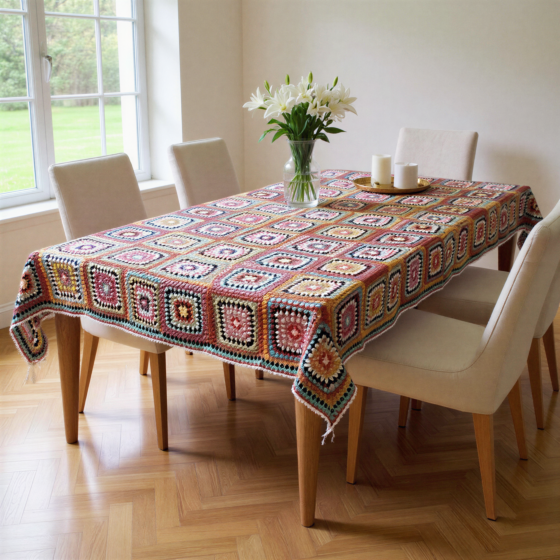 Handmade Crochet Dinning Table Cover | Multicolour