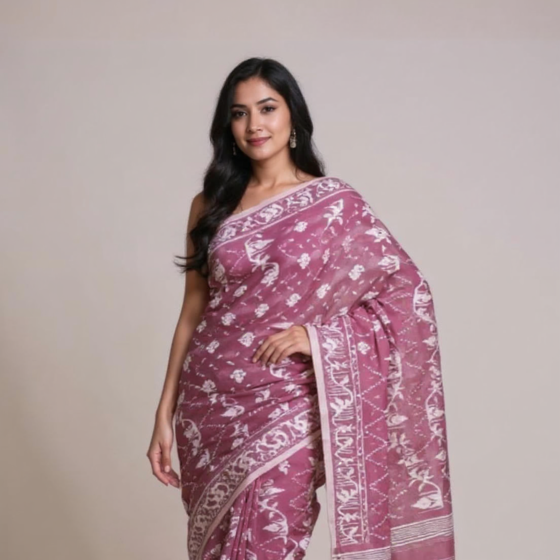 Bengal Pure Cotton Saree| Purple