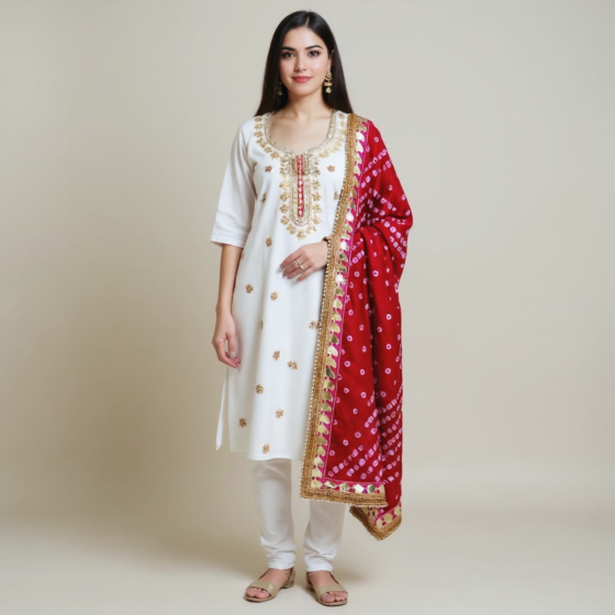 Gota Patti Suit With Red Bandhani Dupatta