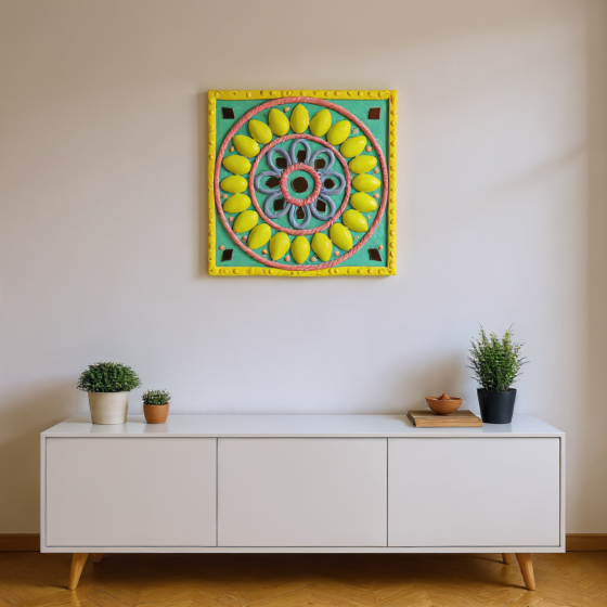 Handcrafted Pastel Pista Shell Wall Hanging | 8x8 Inches