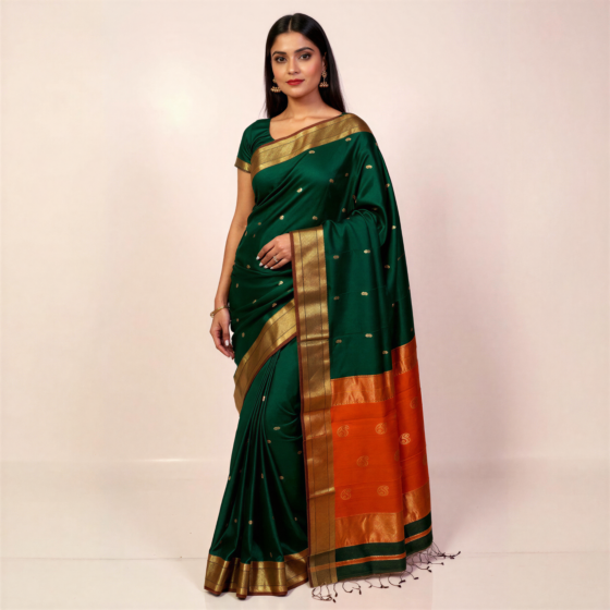 Green Cotton Saree with Blouse Piece