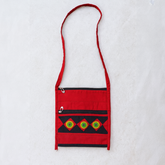 Hand-Embroidered Cotton Sling Purse Bag
