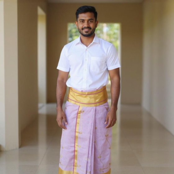 Pastel peach colour set mundu