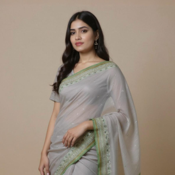 Exclusive Bengal Handloom Cotton Saree | Grey