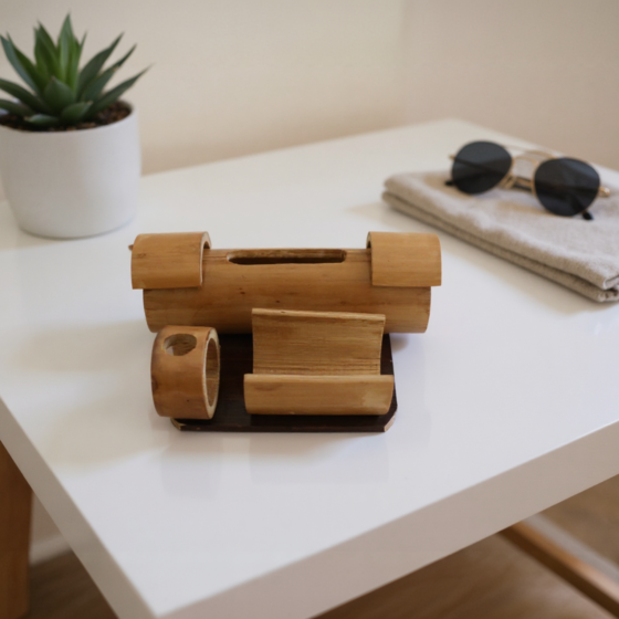 Bamboo Speaker With Desk Accessory Holder 