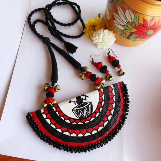 Warli Art Hand Painted Necklace Set
