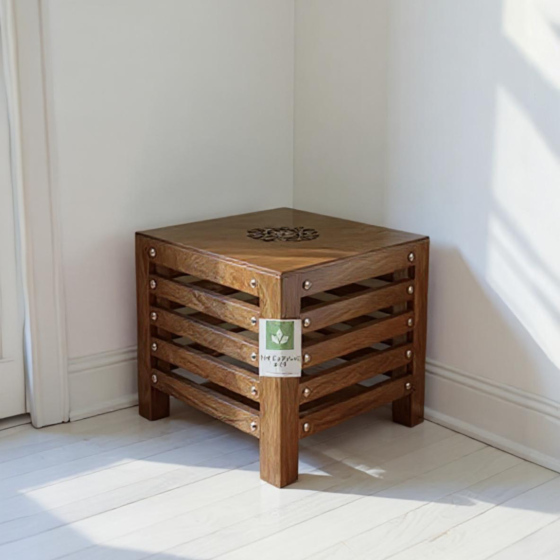 Handcrafted Wooden Side Stool | 12x10x12 Inches