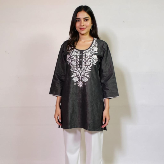Women Embroidered Pure Cotton Straight  Short Kurta  