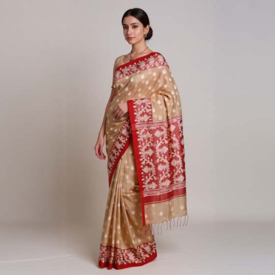 Bengal Soft Cotton Saree-Brown