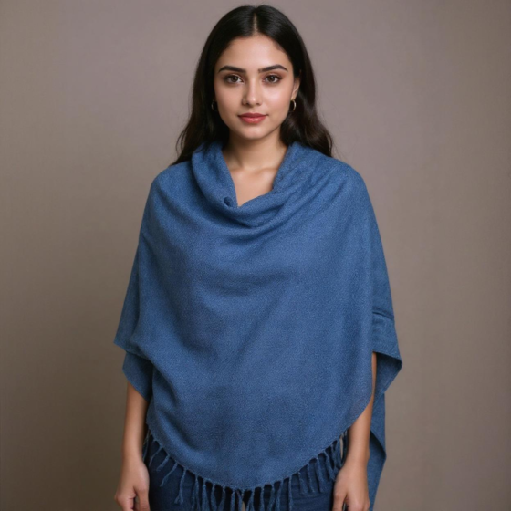 Handmade Blue Silk-Wool Shawl