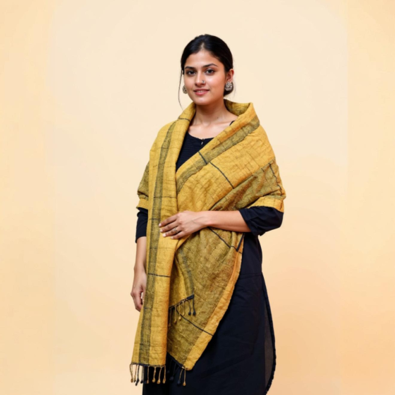 Eri-Tussar Silk Stole | Yellow Ochre