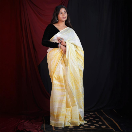 Yellow Tie & Dye Linen Cotton Saree