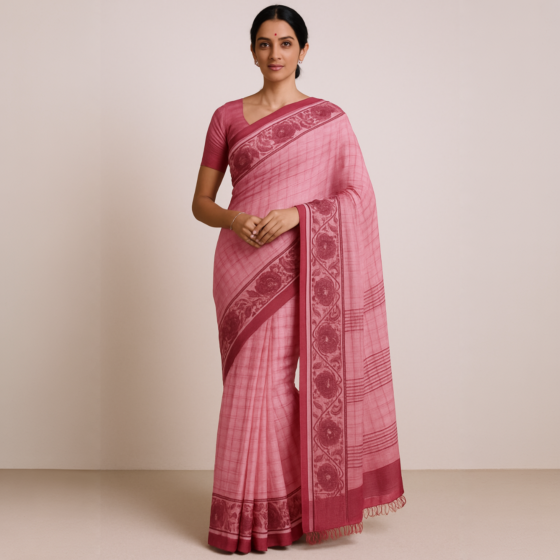 Box Check Santipuri Saree