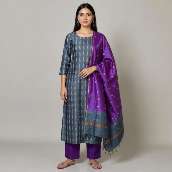 Handloom  Printed Silk Dress Material