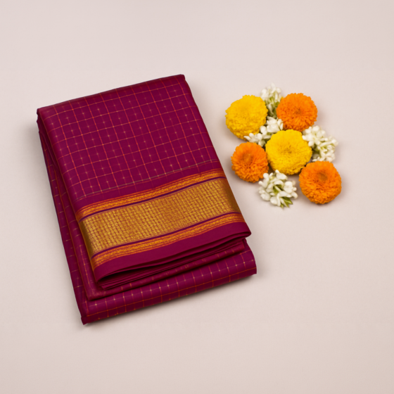 Molakalmuru Pooja checks silk saree-Maroon