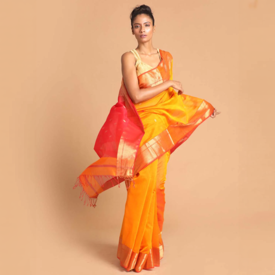 Maheshwari Saree Khatiya Border | Golden Color
