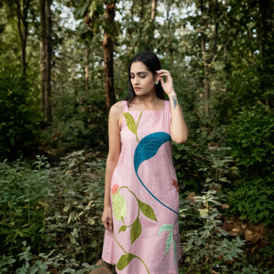 Applique Khadi Tropical Floral A line dress
