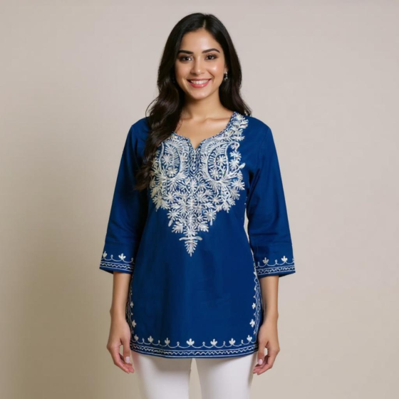 Women Embroidered Pure Cotton Short Kurta