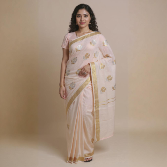 Uppada Jamdani Buta Saree | Peach | 6.5 metres