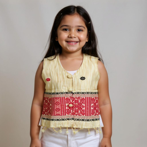 Handcrafted Assamese Khadi Cotton Waistcoat for Kids I Size 26