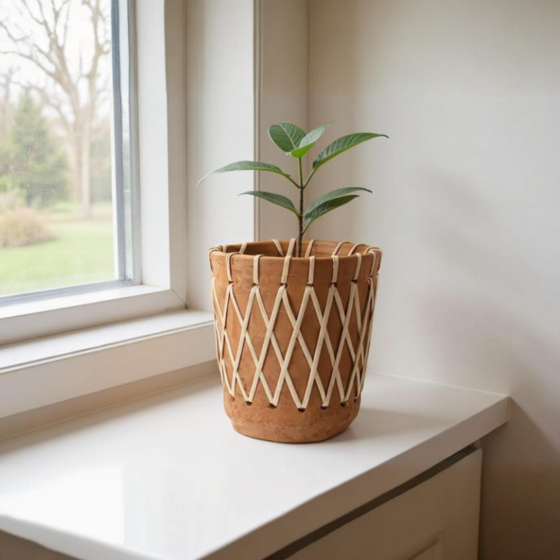 Handcrafted Terracotta Woven Rattan Planter