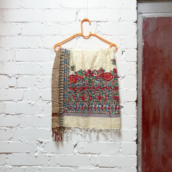 Handmade Khadi Cotton Mithila Painting Dupatta