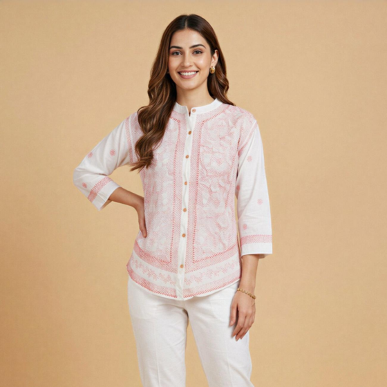 Handcrafted Chikankari Short Kurti | White | XL