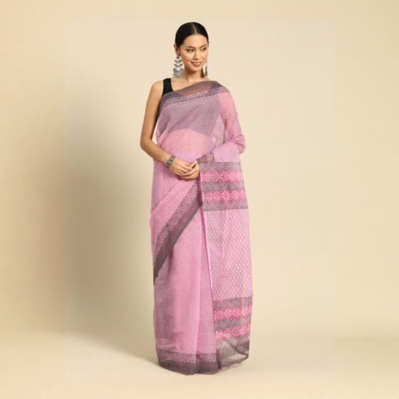 Handloom Bengal Cotton-Silk Kota Saree | Pink