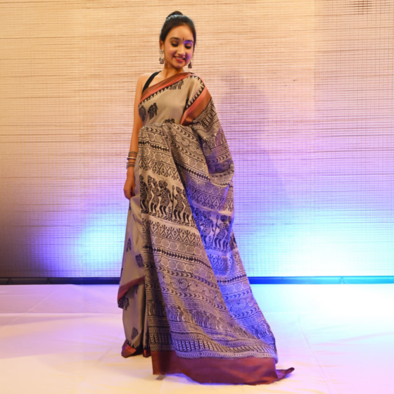 Hand Block Printed Saree on Pure Handloom Mulberry Silk Fabric 