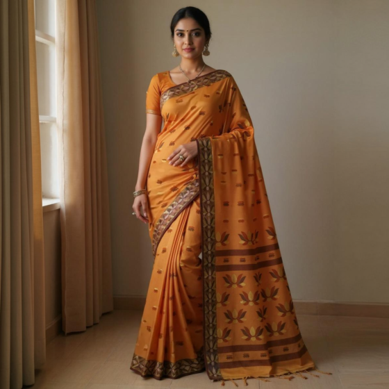 Exclusive Bengal Handloom Saree | Orange