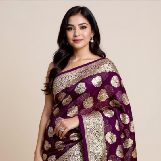 Banarasi Pure Silk Khaddi Georgette-Chiffon Saree-Wine