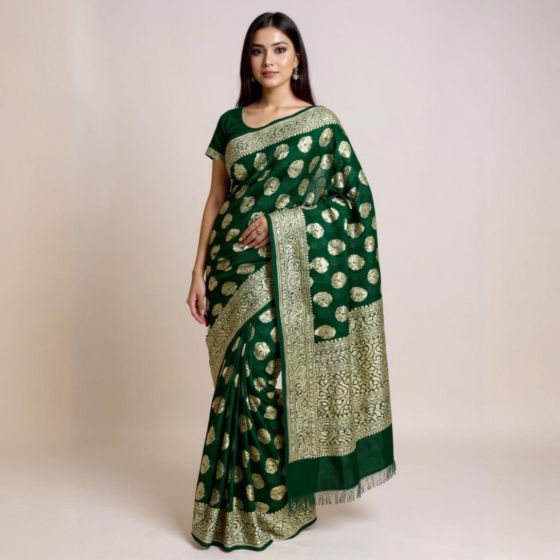 Banarasi Pure Silk Khaddi Georgette-Chiffon Saree-Green