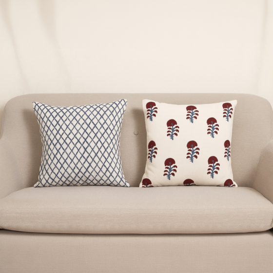 Hand Block Printed Cushion Covers | 16x16 Inches | Set of 2