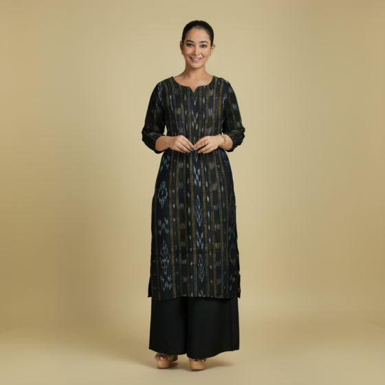 Handloom Black Kurta and Palazzo Set for Women