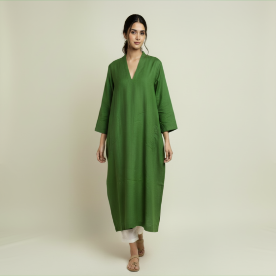 Handcrafted Emerald Green Woollen Tunic | Large