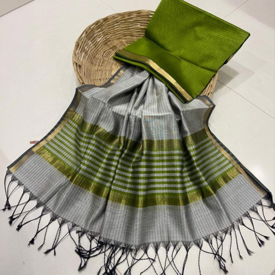Cotton Saree with Blouse Piece | Silver