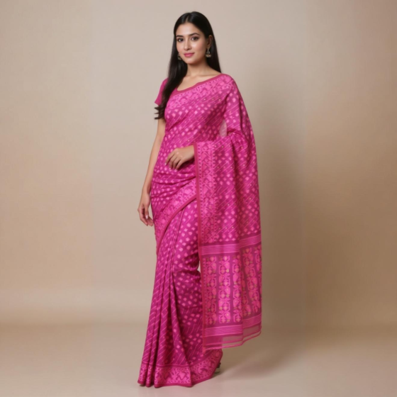 Bengal Mix Cotton Jamdani Saree | Pink