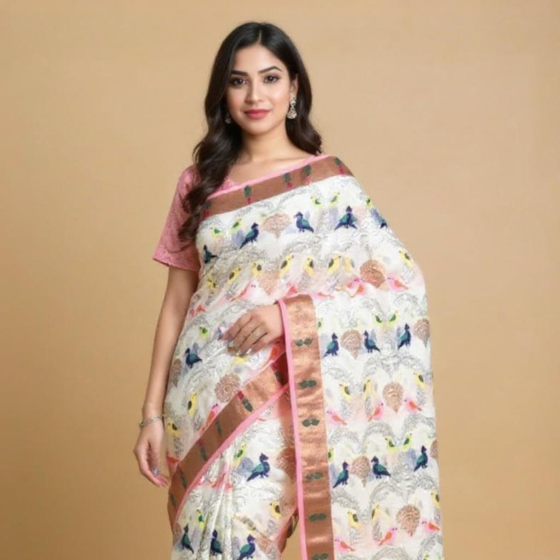 Handloom saree kota doria white
