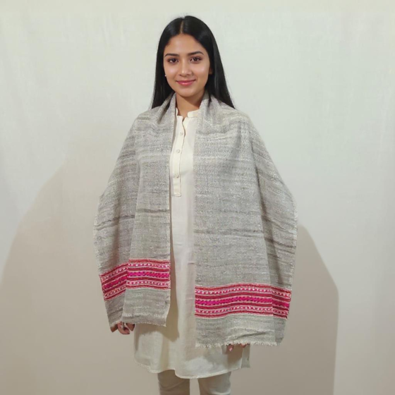 Handwoven Cream Kullu Angora Wool Stole