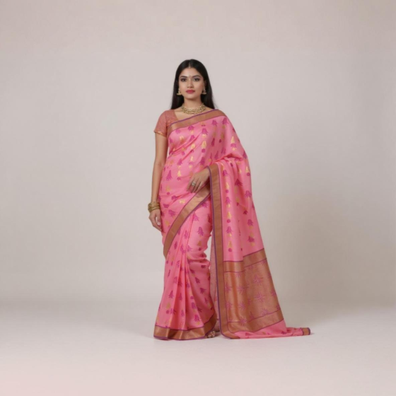 Handloom Chanderi Saree | Light Pink | 6.25 Mtrs