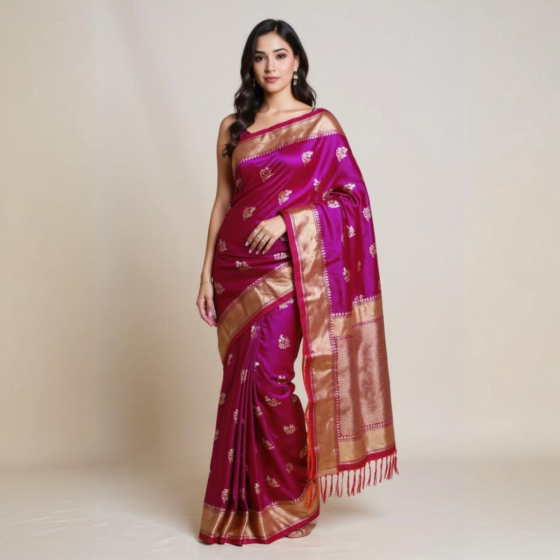 Banarasi Karwa Butidar Silk Saree- Purple-Onesize