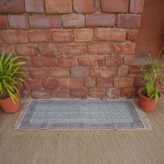 Hand Block Prints Bedsides Rug | 60x150 cm | Blue