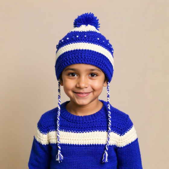 Kids Handwoven Woolen Cap | Blue & White